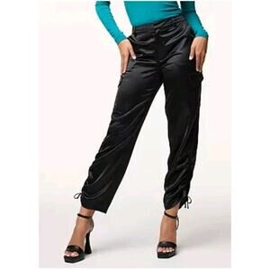 Intempo Womens Cargo Pants Black Satin Silk Ruched Leg Drawstring Size 16 1165